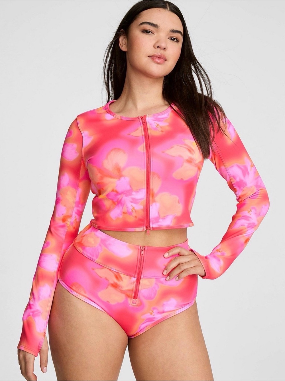 PINK Hazy Hibiscus Scuba Swim Set Lg/XL NWT Rare Floral Jacket Boyshort